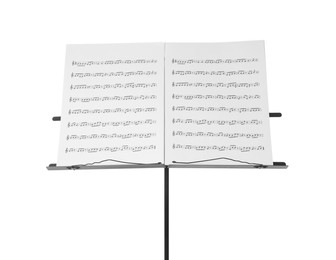 Photo of Stand with music sheets isolated on white