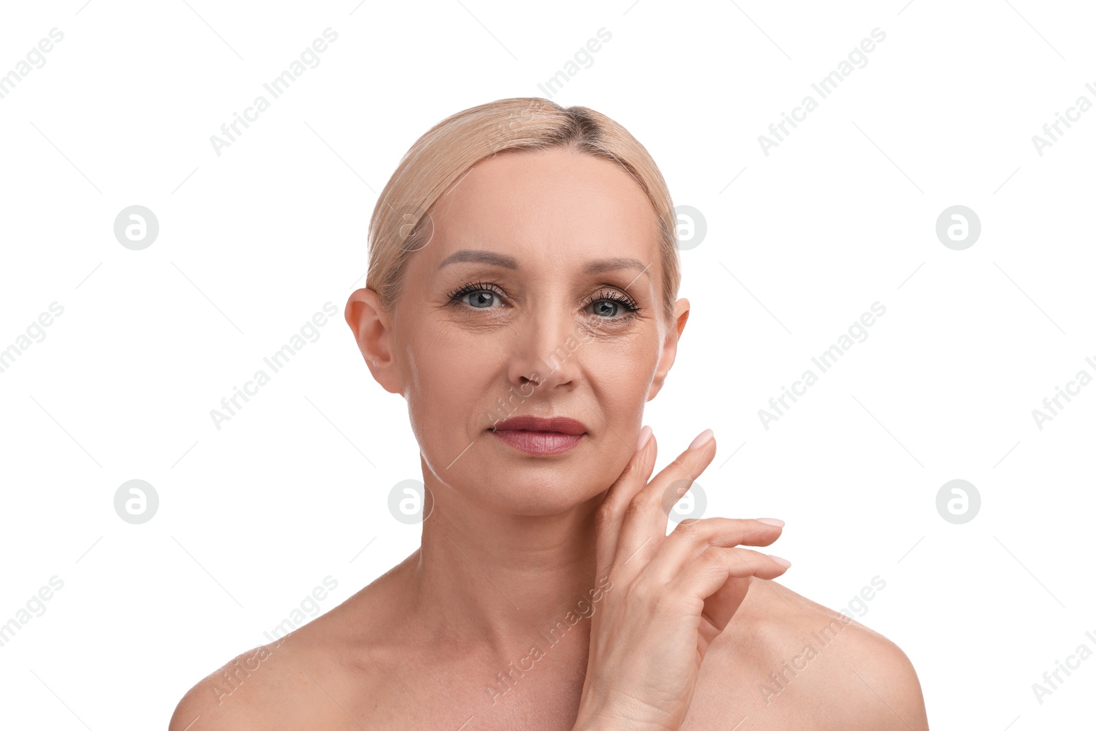 Portrait of beautiful woman on white background Photo of Portrait of beautiful woman on white background