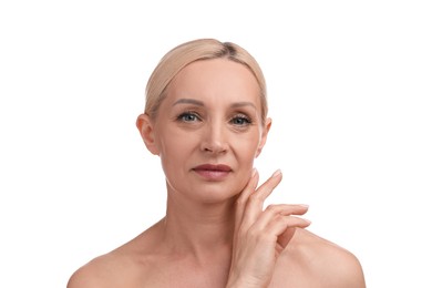Photo of Portrait of beautiful woman on white background