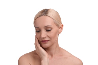 Photo of Portrait of beautiful woman on white background