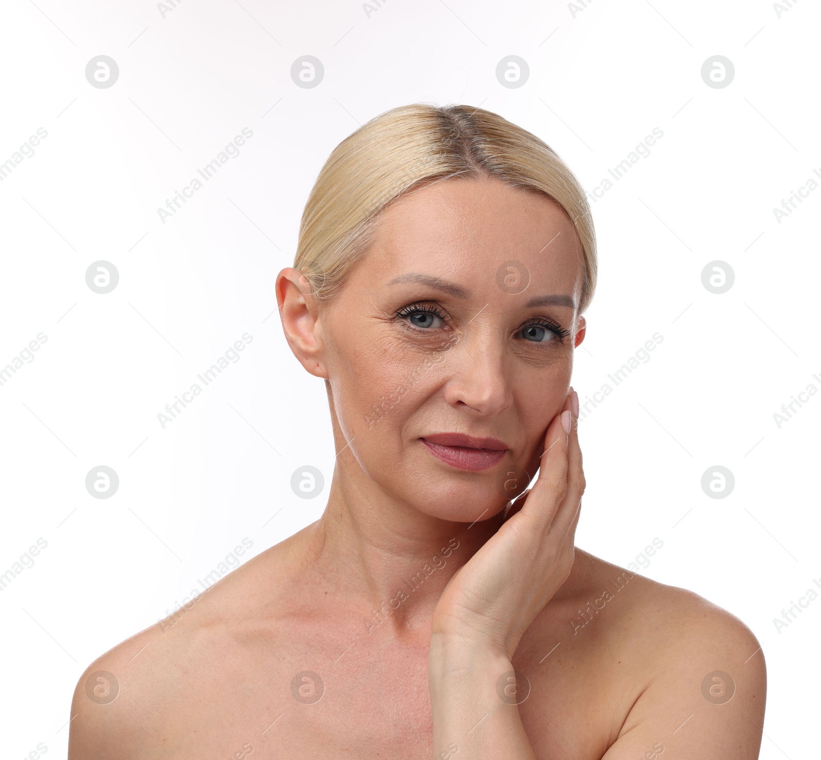 Portrait of beautiful woman on white background Photo of Portrait of beautiful woman on white background