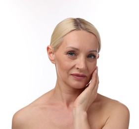 Photo of Portrait of beautiful woman on white background