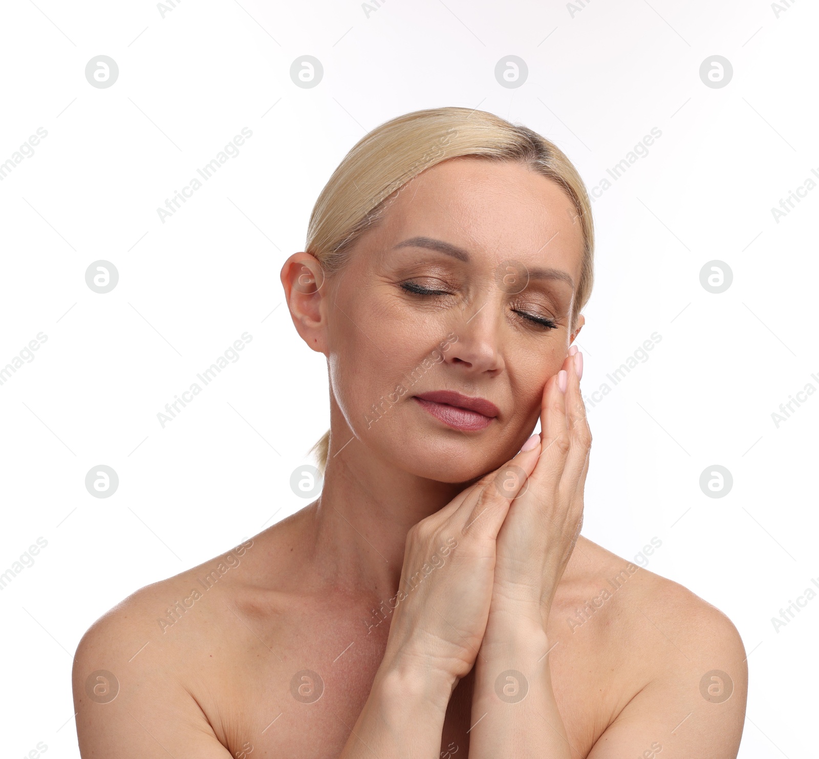 Portrait of beautiful woman on white background Photo of Portrait of beautiful woman on white background