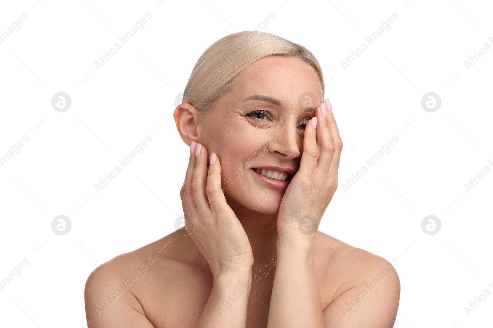 Portrait of beautiful woman on white background Photo of Portrait of beautiful woman on white background