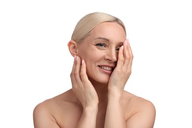 Photo of Portrait of beautiful woman on white background
