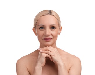 Photo of Portrait of beautiful woman on white background
