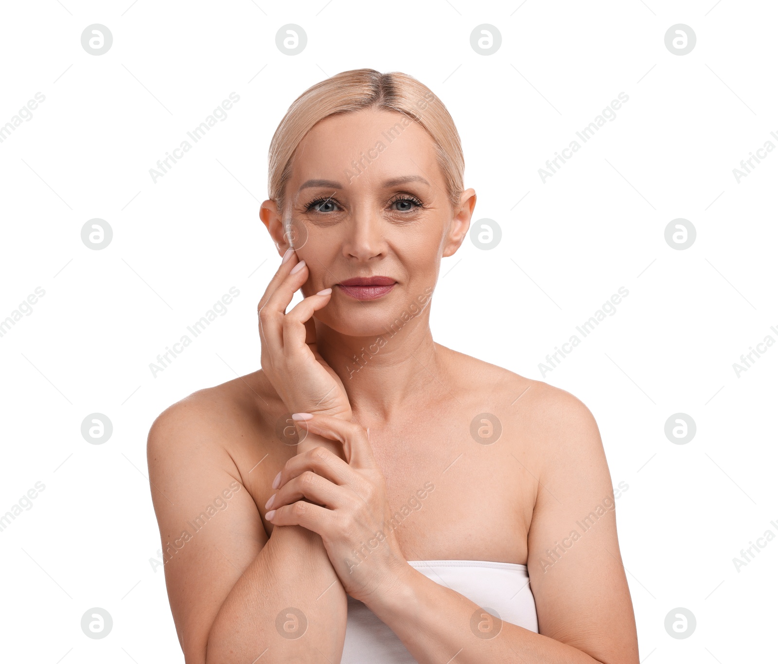 Portrait of beautiful woman on white background Photo of Portrait of beautiful woman on white background