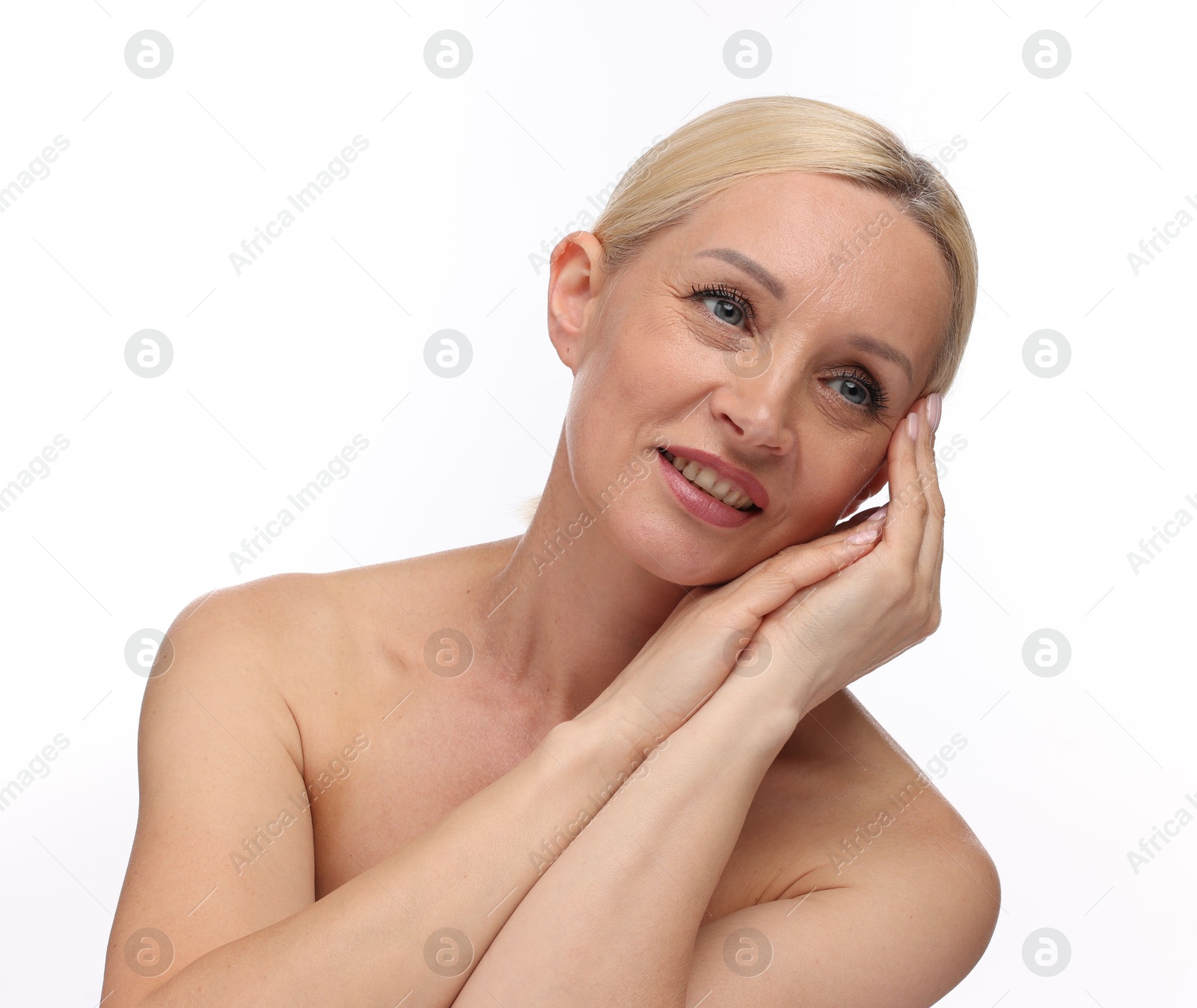 Portrait of beautiful woman on white background Photo of Portrait of beautiful woman on white background
