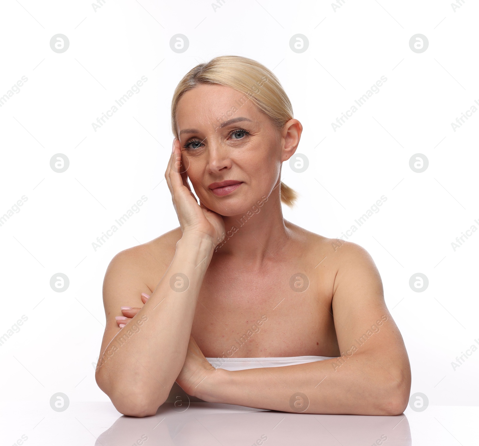 Portrait of beautiful woman on white background Photo of Portrait of beautiful woman on white background