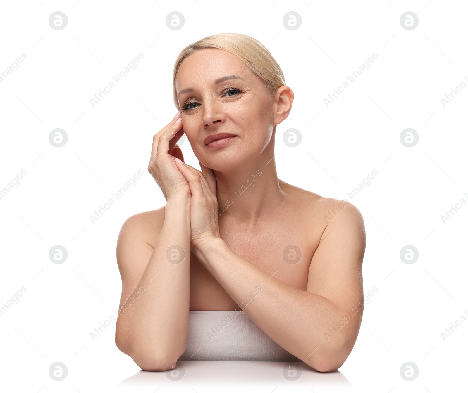 Portrait of beautiful woman on white background Photo of Portrait of beautiful woman on white background