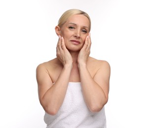 Photo of Portrait of beautiful woman on white background