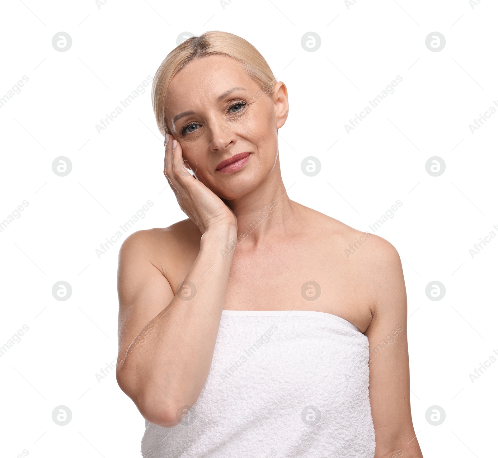 Portrait of beautiful woman on white background Photo of Portrait of beautiful woman on white background