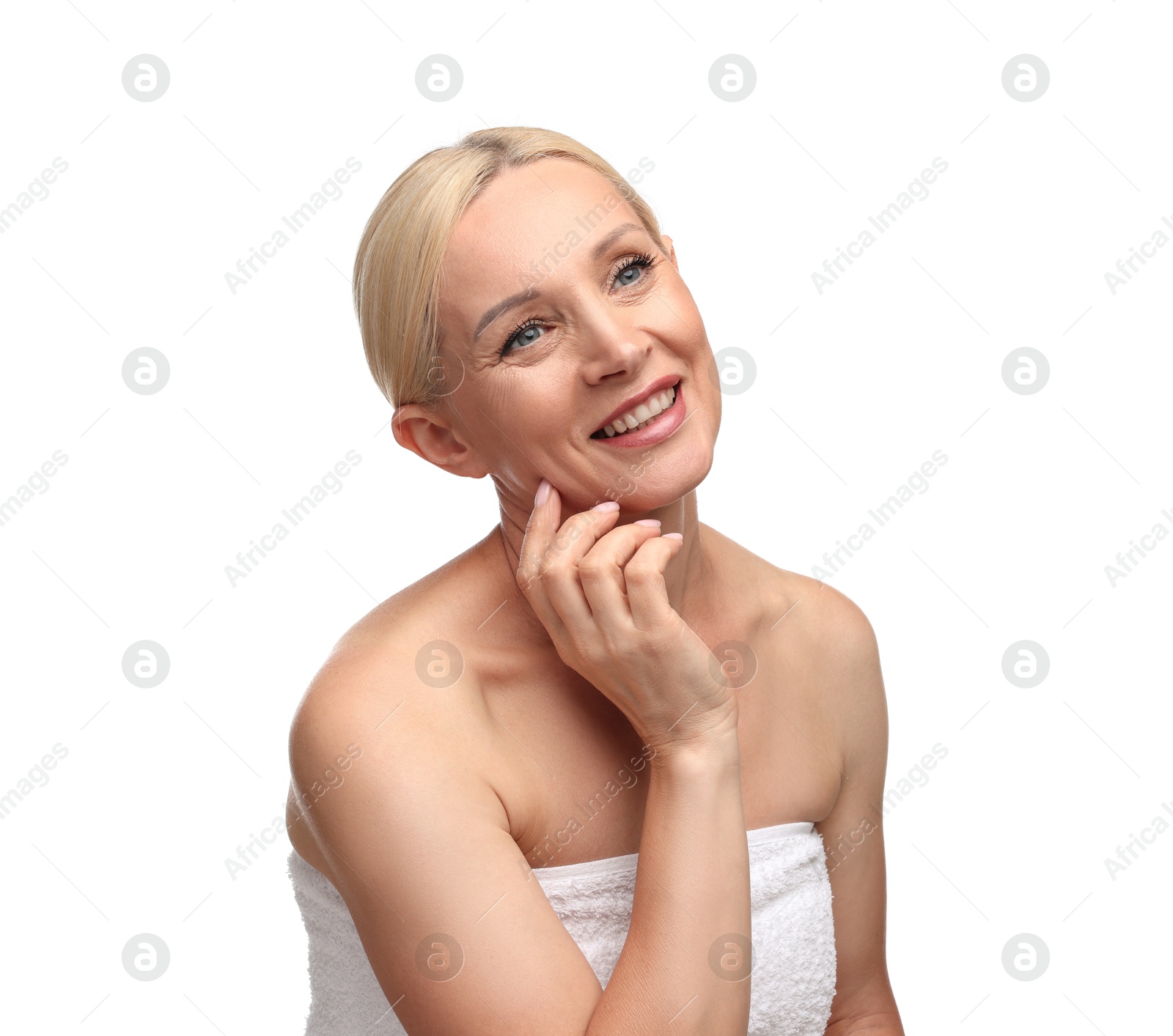 Portrait of beautiful woman on white background Photo of Portrait of beautiful woman on white background