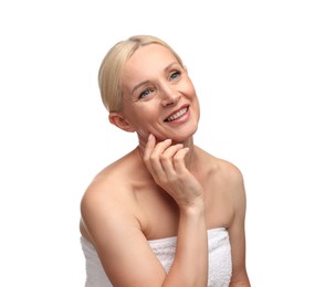 Photo of Portrait of beautiful woman on white background
