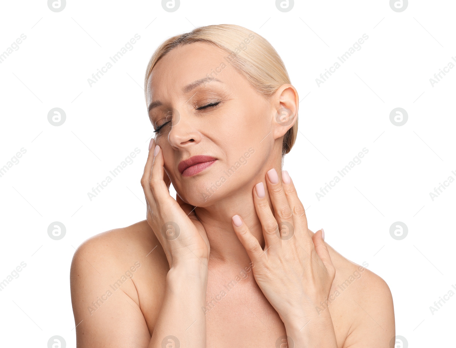 Portrait of beautiful woman on white background Photo of Portrait of beautiful woman on white background