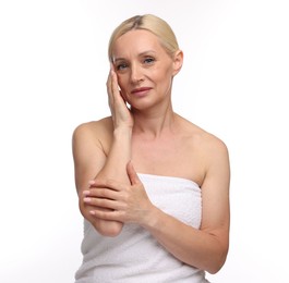 Photo of Portrait of beautiful woman on white background