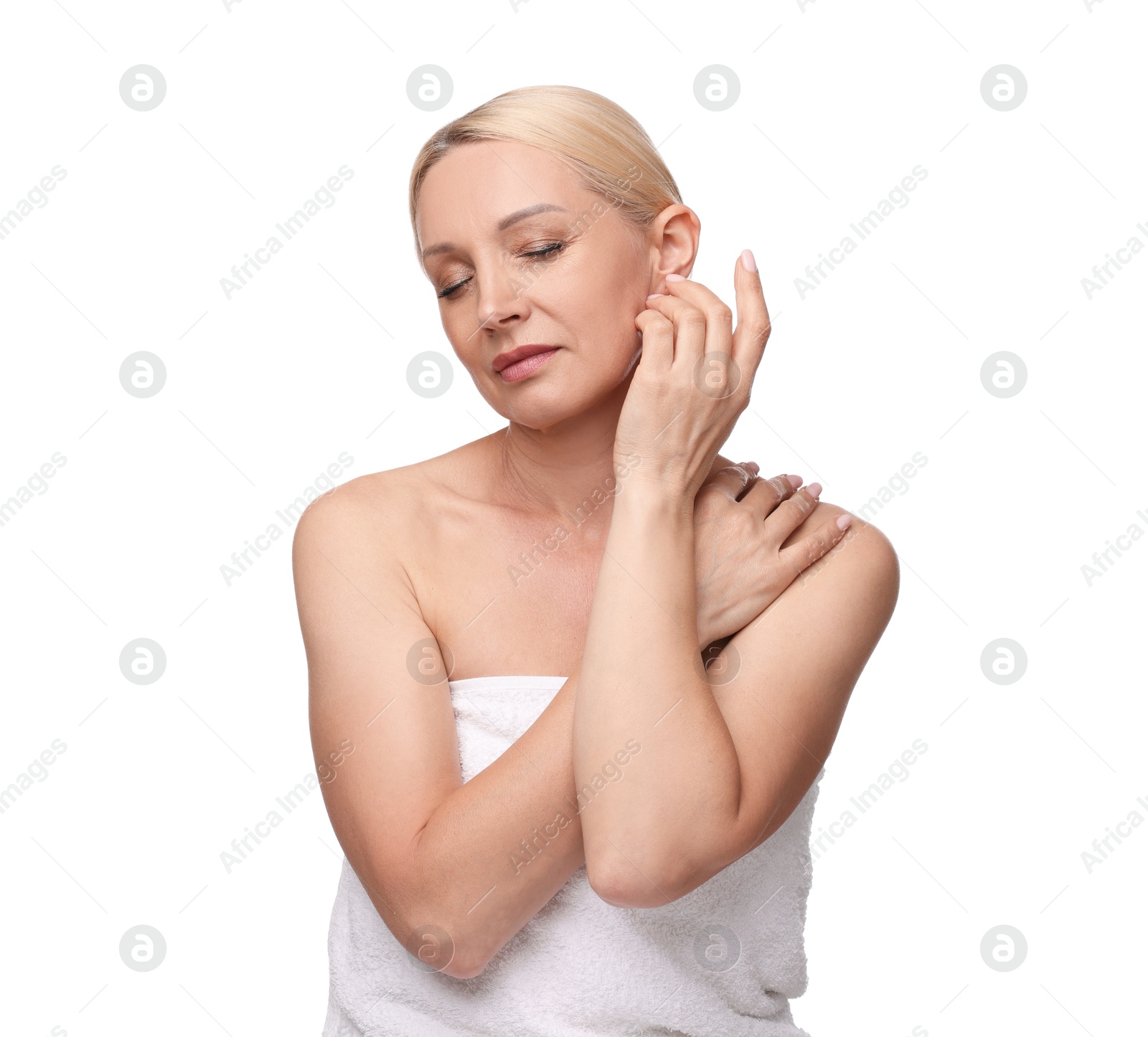 Portrait of beautiful woman on white background Photo of Portrait of beautiful woman on white background