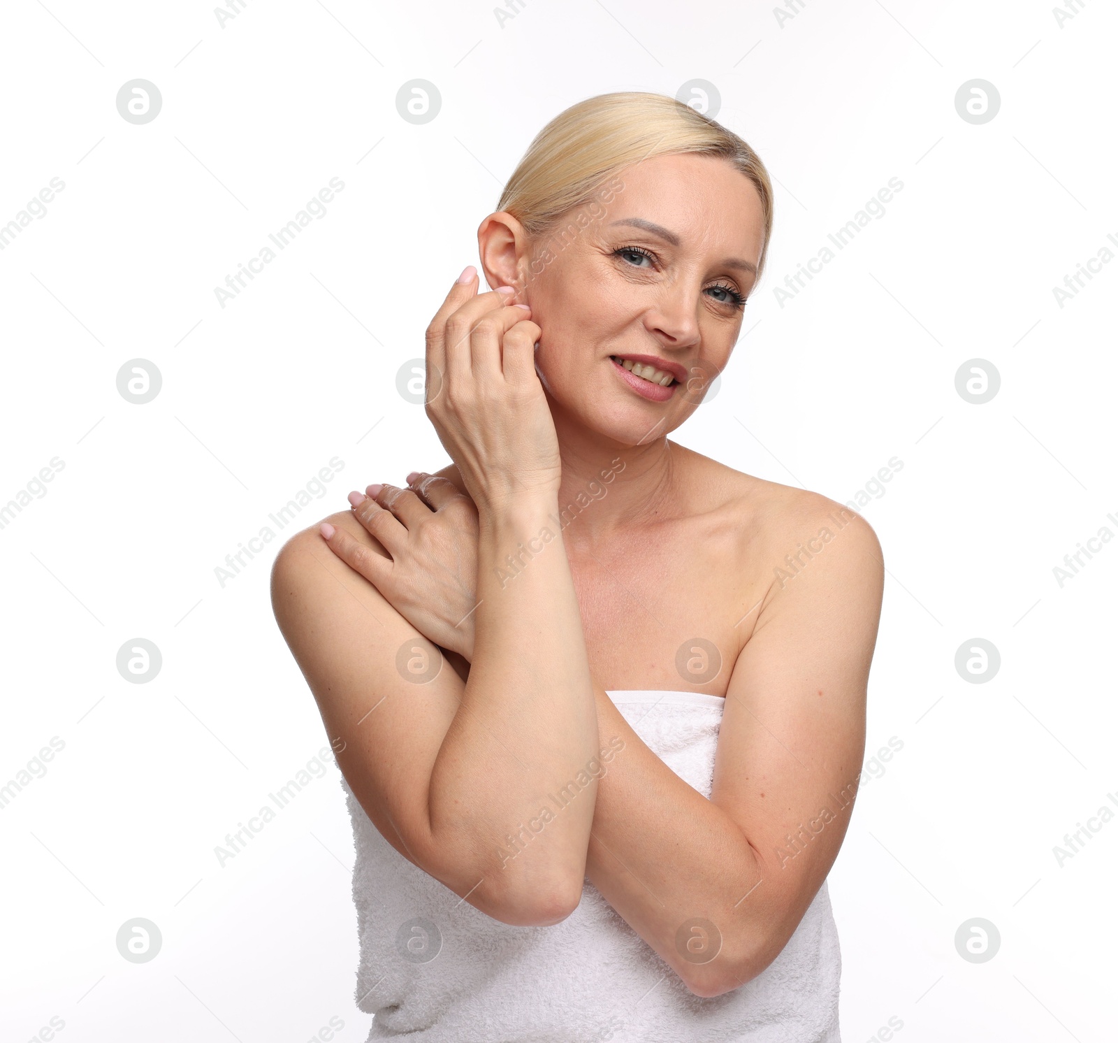 Portrait of beautiful woman on white background Photo of Portrait of beautiful woman on white background
