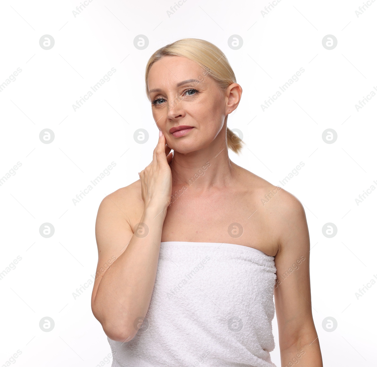 Portrait of beautiful woman on white background Photo of Portrait of beautiful woman on white background