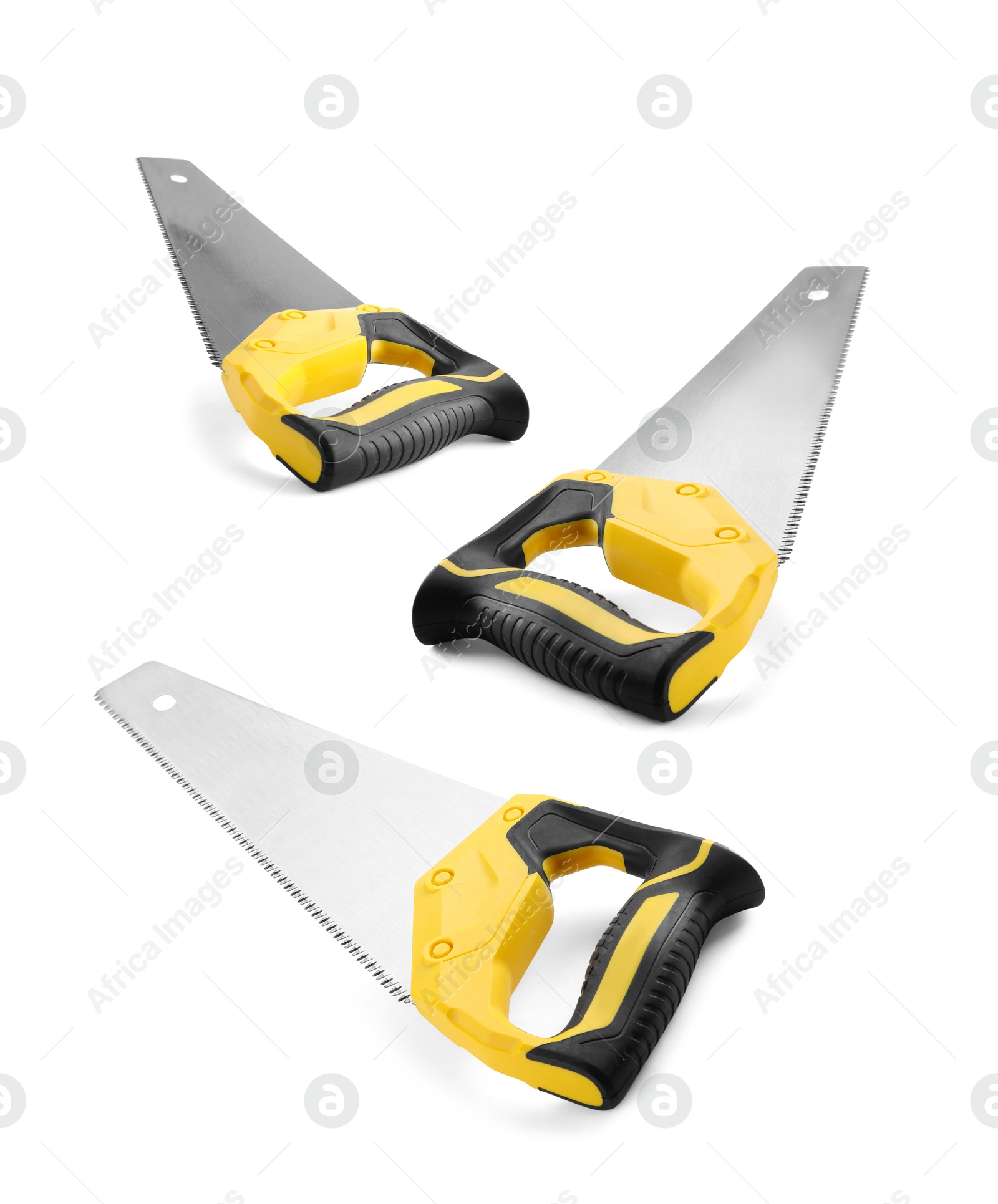 Hand saw isolated on white, collage. Cutting tool Image of Hand saw isolated on white, collage. Cutting tool