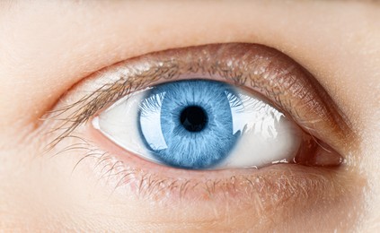 Image of Closeup view of woman with blue eyes