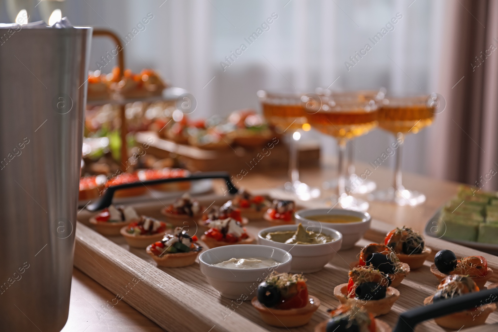 Buffet menu. Many different appetizers on table, closeup Photo of Buffet menu. Many different appetizers on table, closeup
