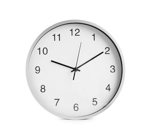 Photo of Stylish round wall clock isolated on white