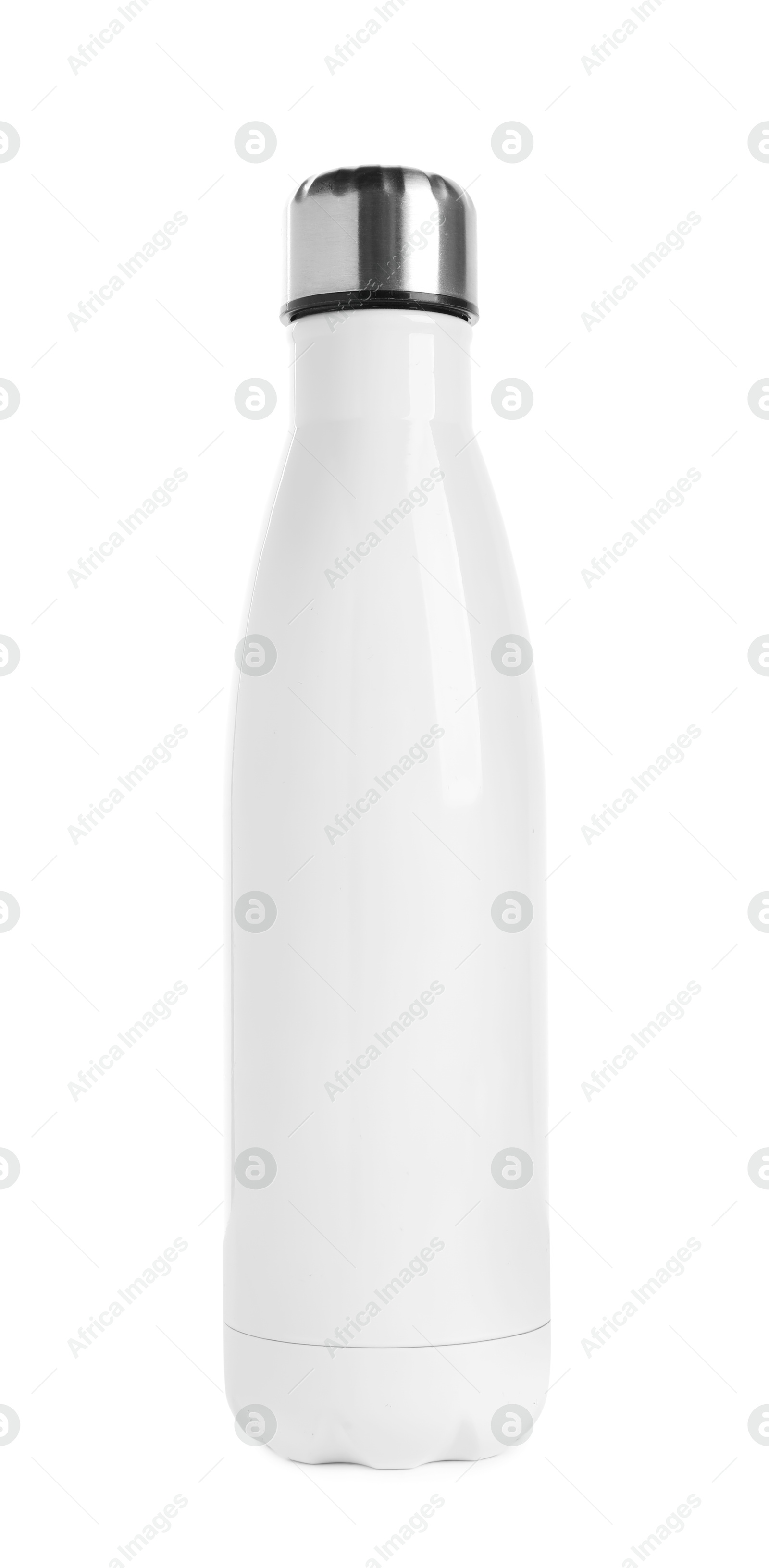 Photo of One metal thermo bottle isolated on white