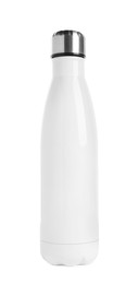 Photo of One metal thermo bottle isolated on white