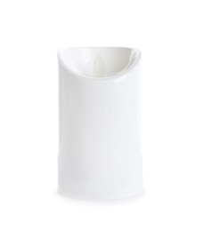Photo of Decorative flameless LED candle isolated on white
