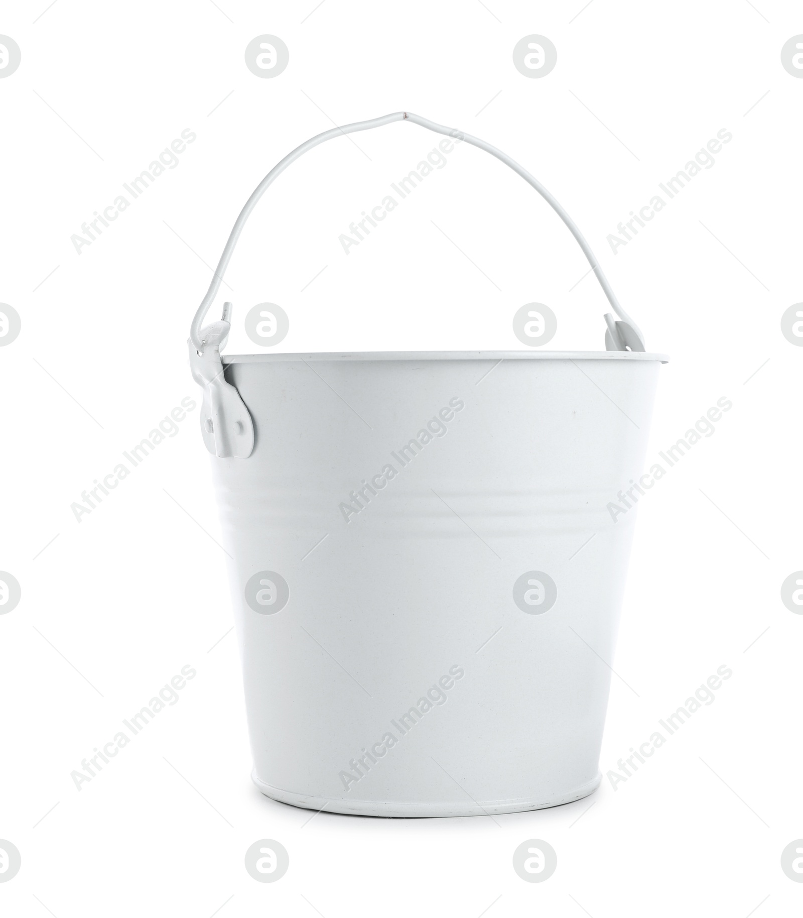 One metal bucket isolated on white. Gardening tool Photo of One metal bucket isolated on white. Gardening tool