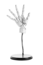 Photo of One mannequin hand on stand against white background