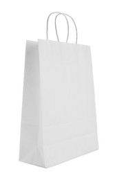 Photo of One paper bag isolated on white. Mockup for design