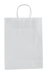 Photo of One paper bag isolated on white. Mockup for design