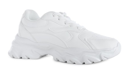 Photo of One stylish sneaker isolated on white. Sportive shoes