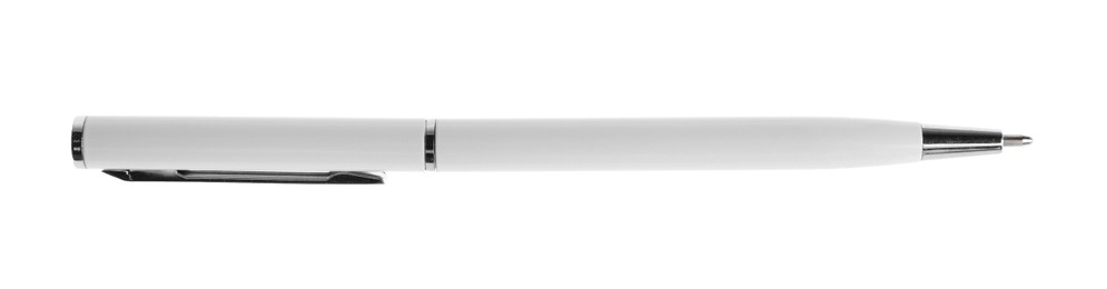 Photo of One ballpoint pen isolated on white, top view