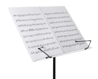 Photo of Stand with music sheets isolated on white
