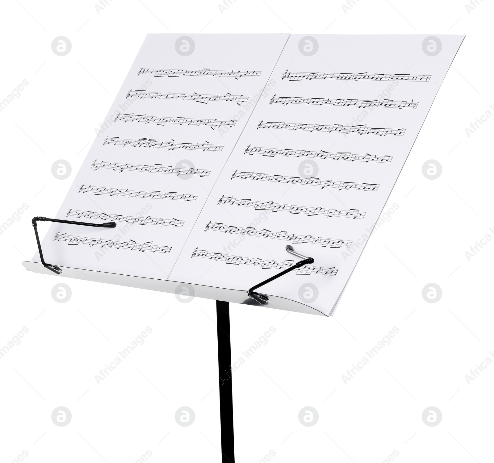 Stand with music sheets isolated on white Photo of Stand with music sheets isolated on white