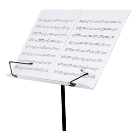 Photo of Stand with music sheets isolated on white