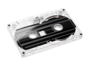 Photo of One audio cassette with magnetic tape isolated on white