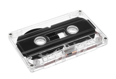 Photo of One audio cassette with magnetic tape isolated on white