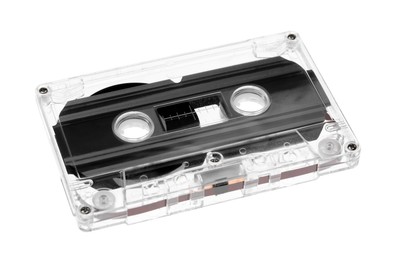 Photo of One audio cassette with magnetic tape isolated on white
