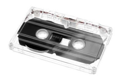 Photo of One audio cassette with magnetic tape isolated on white