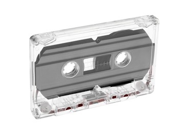 Photo of One audio cassette with magnetic tape isolated on white