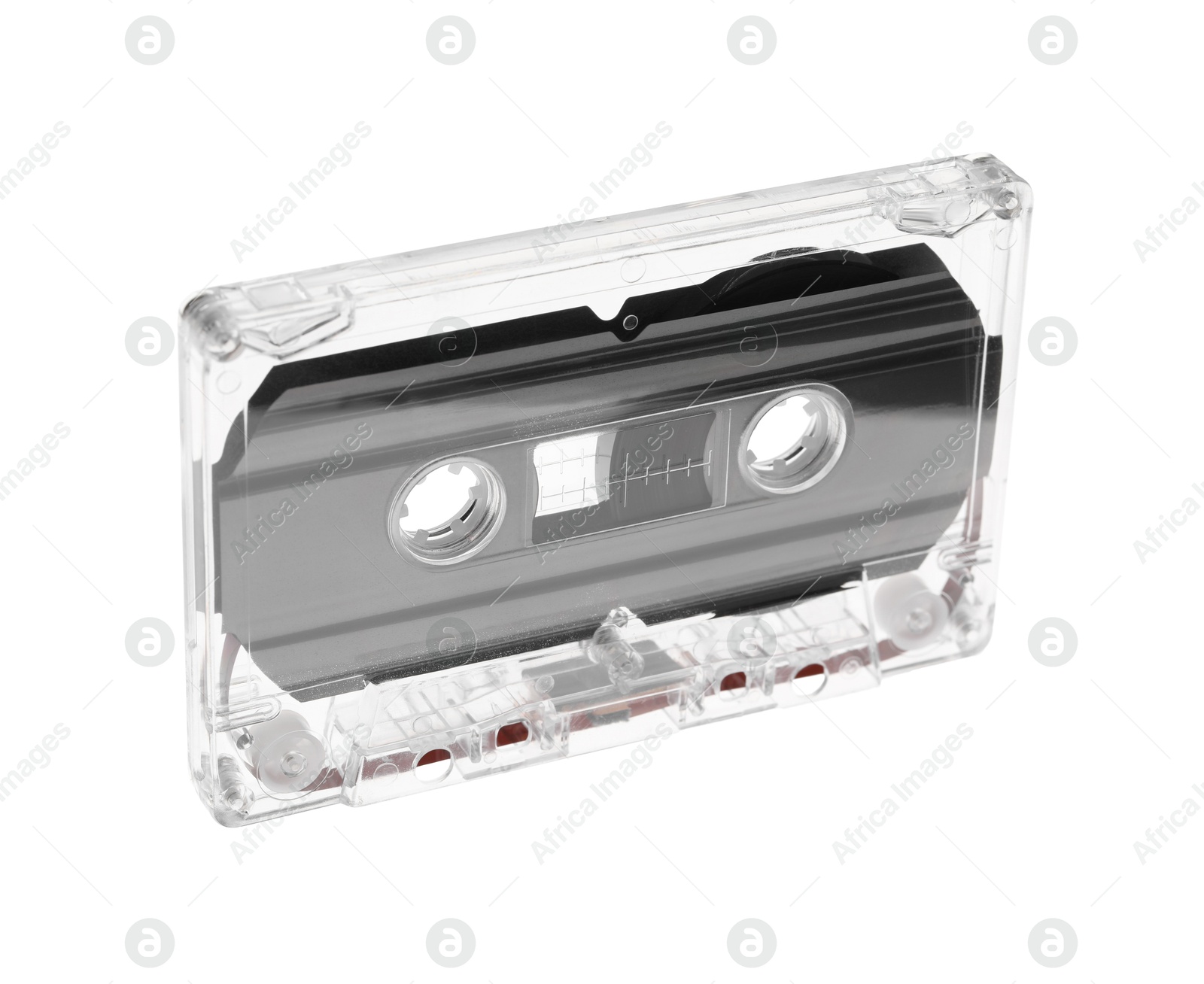 One audio cassette with magnetic tape isolated on white Photo of One audio cassette with magnetic tape isolated on white