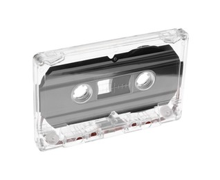 Photo of One audio cassette with magnetic tape isolated on white