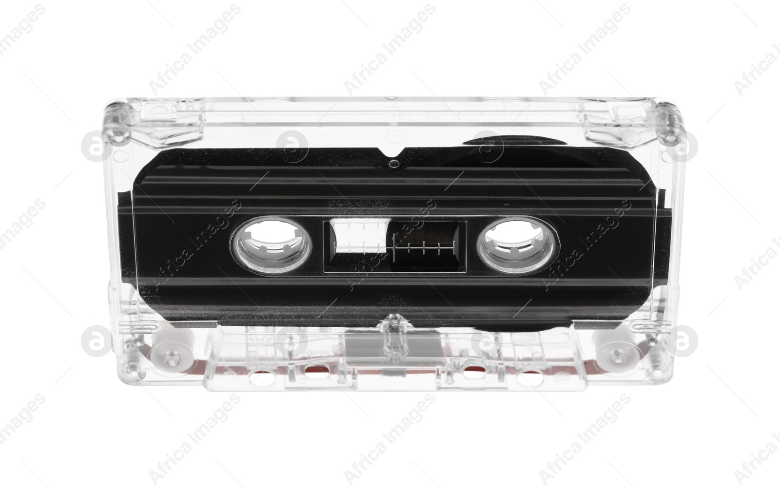 One audio cassette with magnetic tape isolated on white Photo of One audio cassette with magnetic tape isolated on white