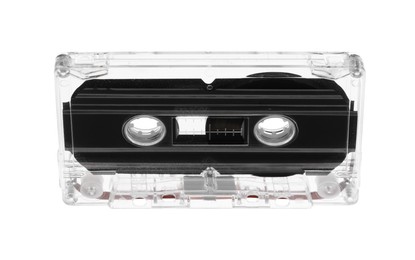 Photo of One audio cassette with magnetic tape isolated on white