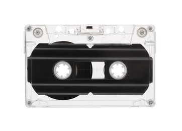 Photo of One audio cassette with magnetic tape isolated on white