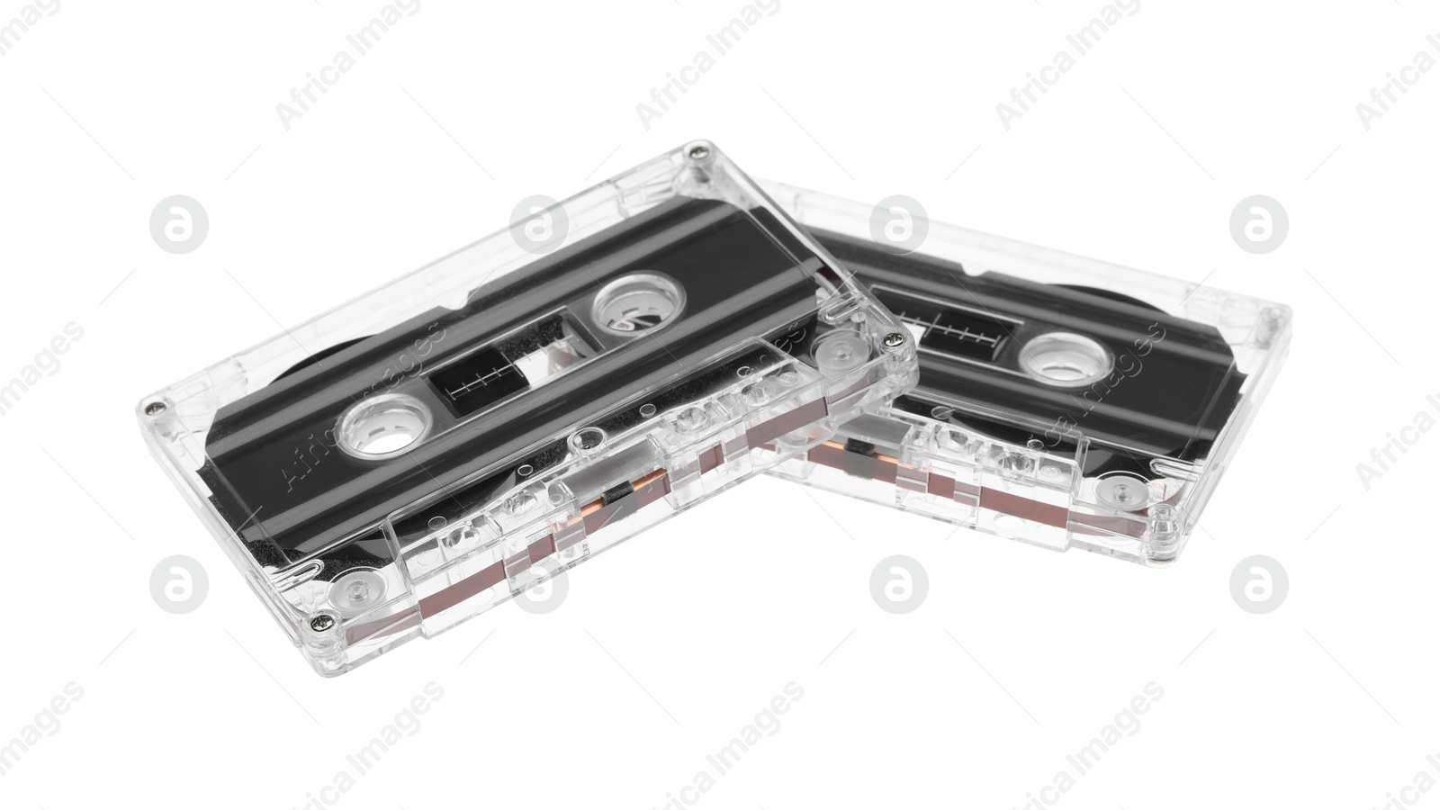 Audio cassettes with magnetic tapes isolated on white Photo of Audio cassettes with magnetic tapes isolated on white